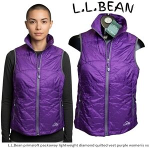 L.L.Bean primaloft packaway lightweight diamond quilted vest purple women's xs